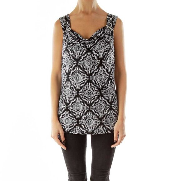White House Black Market Tops - White House Black Market Black White Jewel Neckline Top